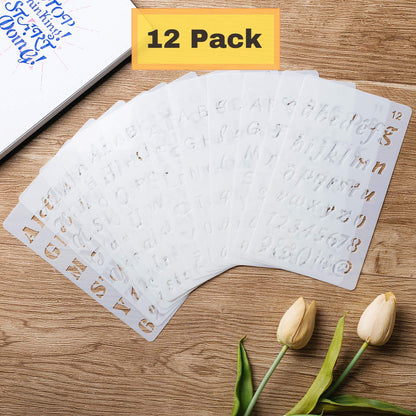 12 Pack Letter Stencils, 4 x 7 Inch, Alphabet Stencils for Bullet Journaling