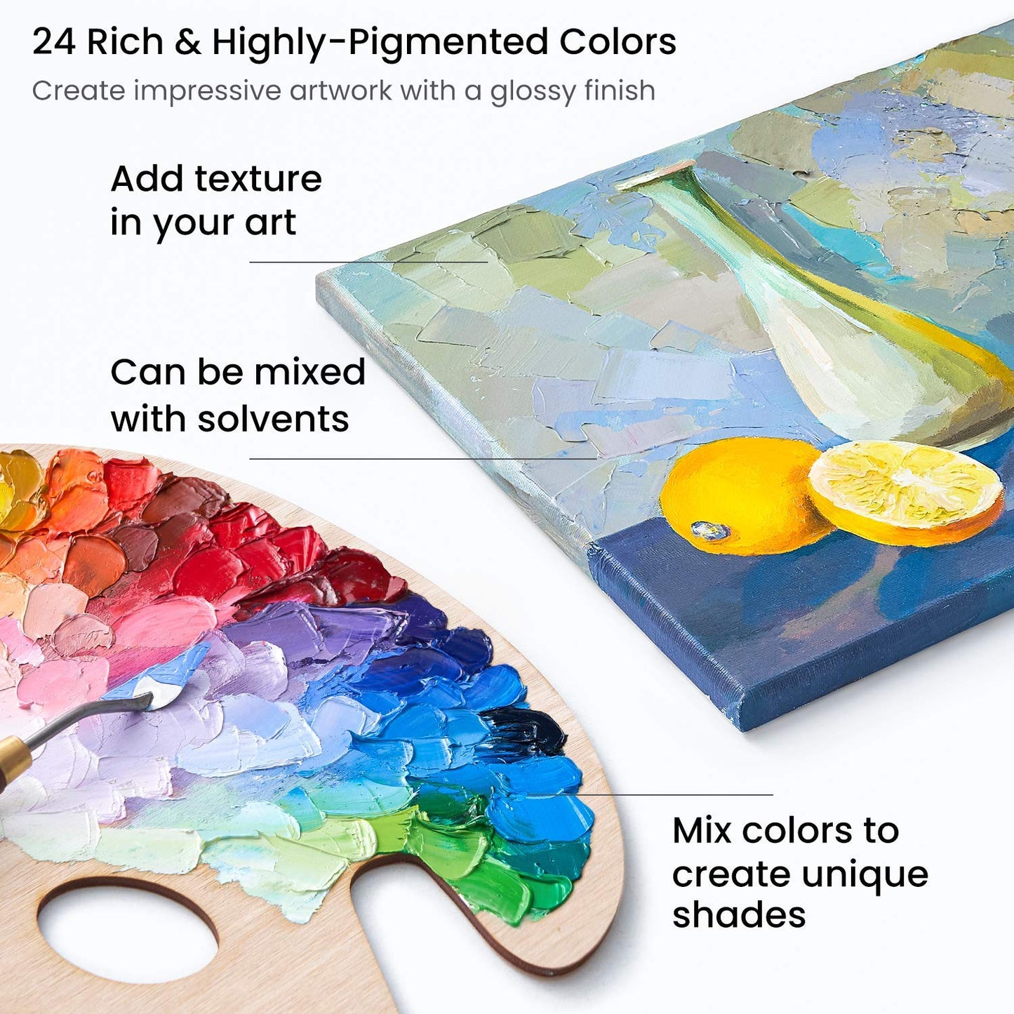 Oil Paint Set – 24 Multicolor Tubes (0.4 Fluid Ounces Each), Vibrant Oil-Based Paints for Canvas & Art Projects