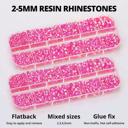 11000Pcs Jelly Hot Pink AB Rhinestones with b7000 Glue for Crafts Clothing Clothes Fabric Tumblers, Bright Pink Gems Resin Flatback Rhinestones for Shoes Nails, Flat Back Bedazzler Kit ss 6-ss 20