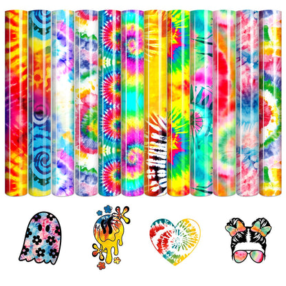 Tie Dye HTV Heat Transfer Vinyl -12 Sheets 12'' x 10''Watercolor HTV Vinyl Patterned Iron on Vinyl for T-Shirts