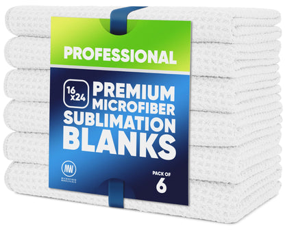 Sublimation Blanks | Premium Kitchen Towels | Waffle Weave Tea Towels | Polyester for Sublimation (16x24 Inches, Pack of 6)