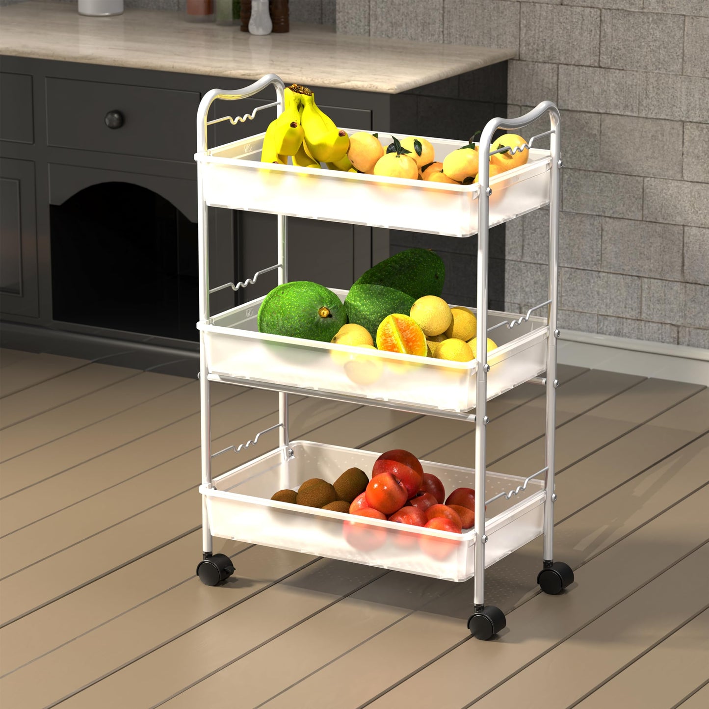 3 Tier Metal Rolling Storage Utility Cart with Wheels, Silver