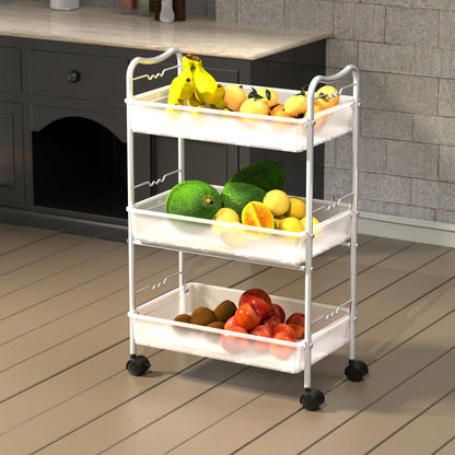 3 Tier Metal Rolling Storage Utility Cart with Wheels, Silver