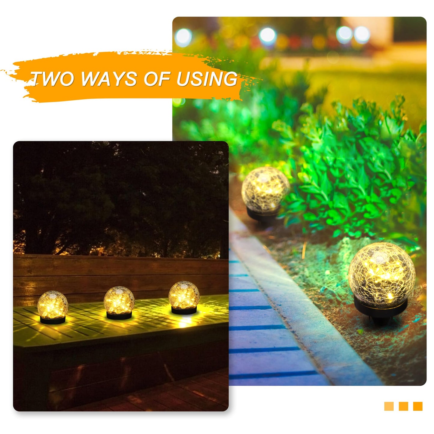Garden Solar Lights, Outdoor Waterproof Cracked Glass Globe Solar LED Lights for Yard Pathway Patio Lawn Decoration, Warm White Ball Lights, 2Pack(4.7 inches)
