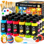 40 Pcs Acrylic Paint Set with 12 Brushes, 2 Knives & Palette - 24 Colors (2oz/60ml) for Adults, Kids, Artists & Beginners - Easter Basket Stuffers, Rock & Egg Painting Kit