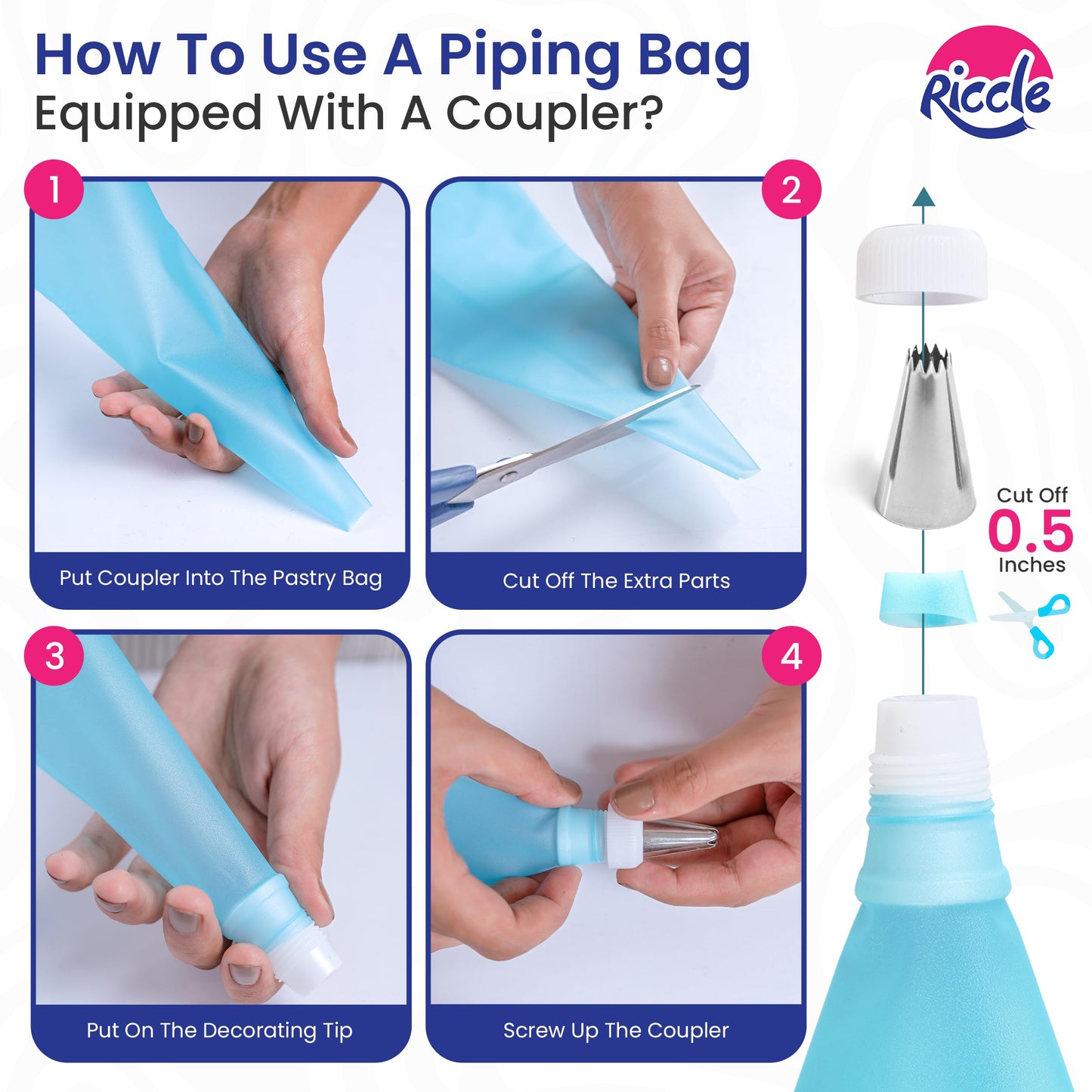 94 pcs Cake Decorating Kit with Cake Turntable - Includes 50pcs 16 Inch Disposable + 2 Reusable Piping Bags and Tips Set, 24 Icing Piping Tips, 2 Spatulas, 3 Icing Comb Scraper, 6 Cake Liners