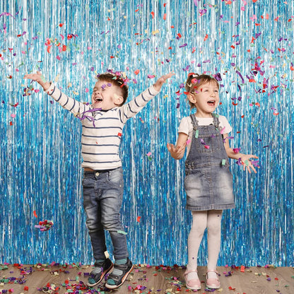 6.4 ft x 9.8 ft Metallic Tinsel Foil Fringe Curtains,Pack of 2 Party Streamer Backdrop for Birthday,Graduation Decorations and New Year Eve (Light Blue)