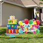 2 Pack Outdoor Lawn Decorations - Birthday Cake & Balloons Yard Signs with Stakes for Home Party Decorations