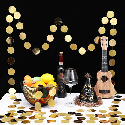 10 Pcs 131 ft Circle Dot Garlands Party Decorations Glitter Hanging Streamers Decor Banner Backdrop for Birthday Wedding Graduation Baby Shower Engagement Party(Gold)