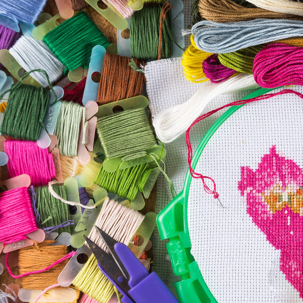 Floss Organizer, Cross Stitch Thread Storage Box Tools - Bobbin Winder, 1 Removable 24 Compartments with 40 Hard Plastic Floss Bobbins and Stickers for Craft DIY Embroidery Sewing Storage