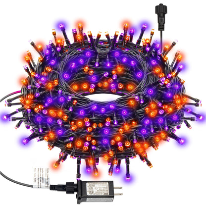 300 LED Halloween String Lights, 98.5FT with 8 Modes, Waterproof, Plug in for Indoor/Outdoor Party Decorations (Purple & Orange)