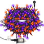 300 LED Halloween String Lights, 98.5FT with 8 Modes, Waterproof, Plug in for Indoor/Outdoor Party Decorations (Purple & Orange)