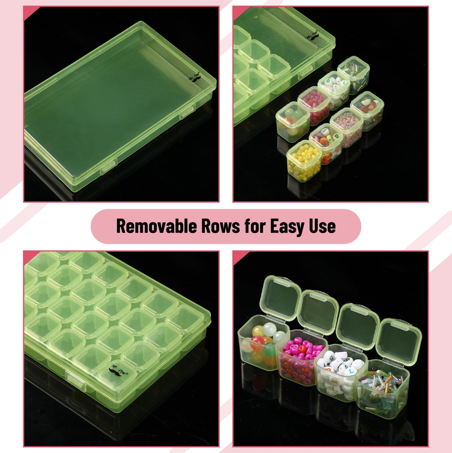 Bead Storage Containers, 28 Grids, 2 Pack, Transparent Green Small Bead Organizer Box