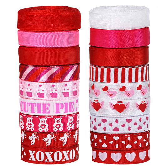 18 Rolls 100 Yards Valentine Ribbons Trims Printed Grosgrain Ribbons Multicolor Organza Ribbons Satin Ribbons 3/8″ Wide for Wedding Valentine’s Day Gift Wrapping DIY Crafts