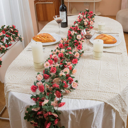 Flower Garland - 5 Strand 41Ft Rose Vines for Bedroom Decor, Pink Rose Floral Garland for Table, Birthday, Wedding, Party, Garden Wall Decor