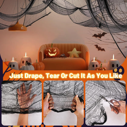 4 Pack Halloween Creepy Cloth Decorations, 30X72 Inch Black Scary Gauze, Spooky Decor for Haunted House, Outdoor Patio, Garden, Indoor Wall Windows - Black Cheesecloth