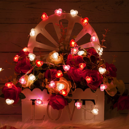 Fairy String Lights 10 Feet LED Red Pink White Heart Shaped Twinkle Fairy Lights 8 Modes Battery Operated for Valentine‘s Day Kids Bedroom Christmas Wedding Indoor Party Decor with Timer