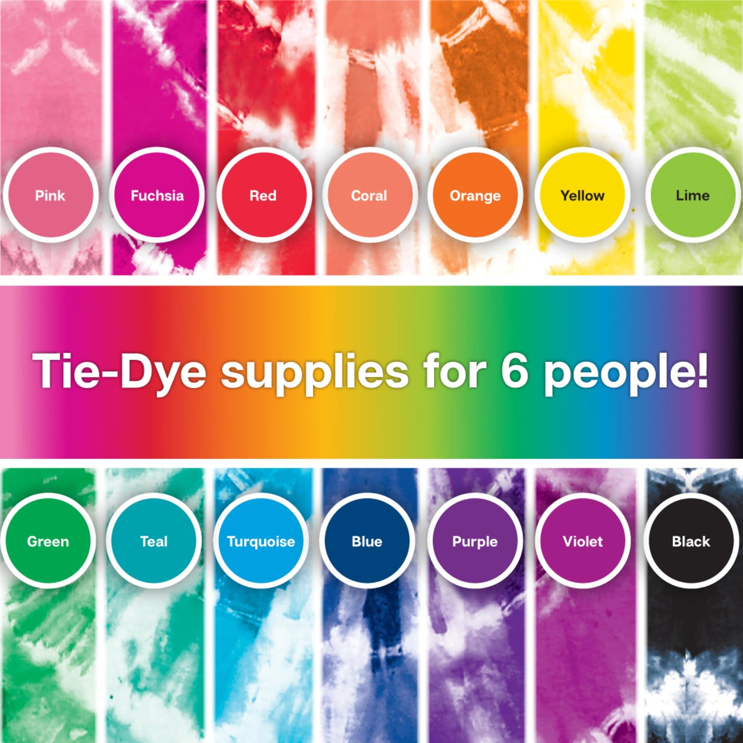 One-Step Tie-Dye Kit Party Supplies, 18 Bottles Tie Dye, Rainbow, 1 Count (Pack of 1)