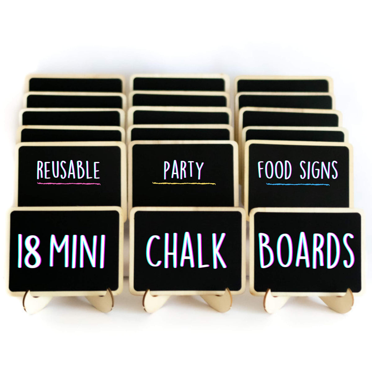 Mini Chalkboard Signs for Food, 18 Small Chalkboards Including 3 White Chalk Sticks, Food Party Label Stands, Buffet Cheese Candy Table Supplies