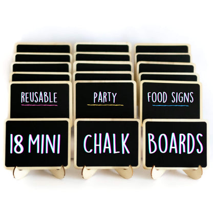 Mini Chalkboard Signs for Food, 18 Small Chalkboards Including 3 White Chalk Sticks, Food Party Label Stands, Buffet Cheese Candy Table Supplies