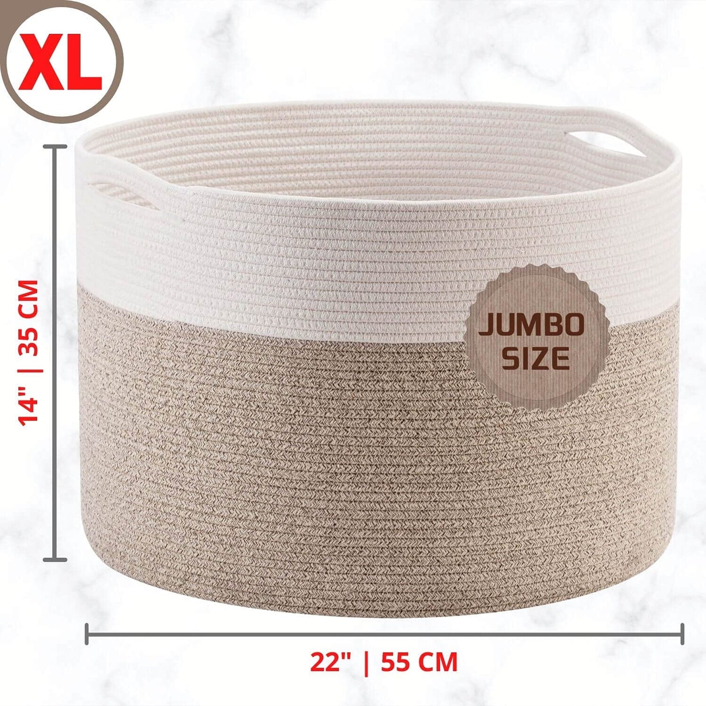 Design Extra Large 22 x 14in Decorative Blanket Basket for Living Room, Laundry Basket, Woven Cotton Rope Basket, Dog Toy Storage Bin Baskets, Round Basket for Pillows Towels, Light Brown