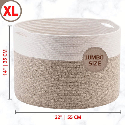 Design Extra Large 22 x 14in Decorative Blanket Basket for Living Room, Laundry Basket, Woven Cotton Rope Basket, Dog Toy Storage Bin Baskets, Round Basket for Pillows Towels, Light Brown