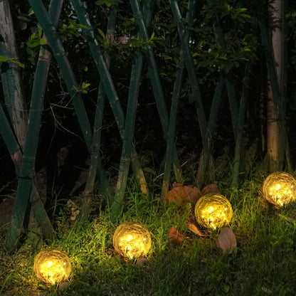 Garden Solar Lights, Outdoor Waterproof Cracked Glass Globe Solar LED Lights for Yard Pathway Patio Lawn Decoration, Warm White Ball Lights, 2Pack(4.7 inches)