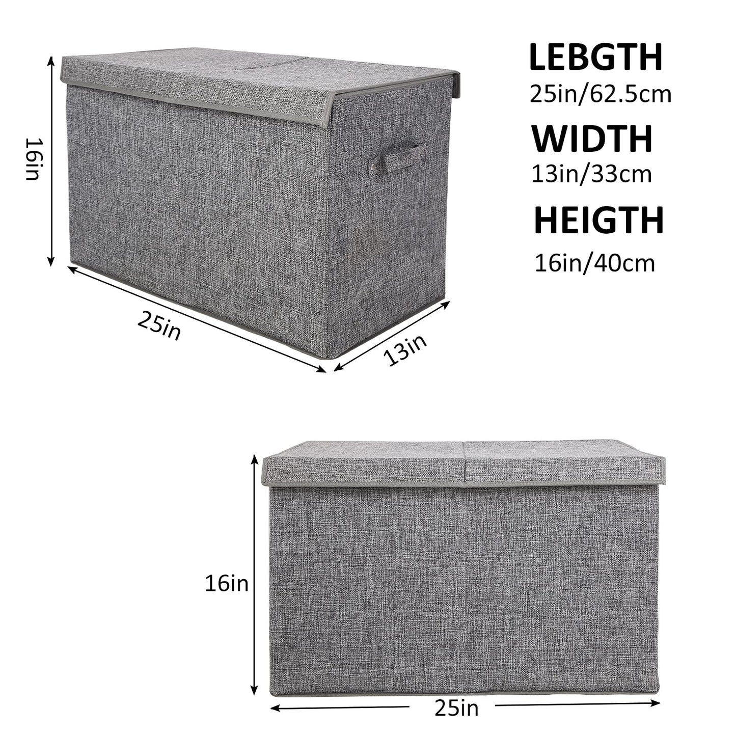 Large Toy Box Chest with Lid, Collapsible Sturdy Toy Storage Organizer Boxes Bins Baskets for Kids, Boys, Girls, Nursery, Playroom, 25"x13" x16" (Linen Gray)