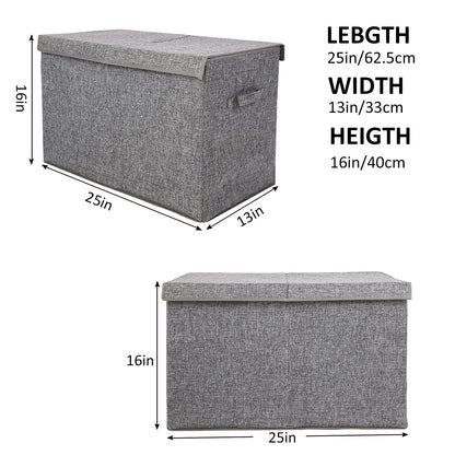 Large Toy Box Chest with Lid, Collapsible Sturdy Toy Storage Organizer Boxes Bins Baskets for Kids, Boys, Girls, Nursery, Playroom, 25"x13" x16" (Linen Gray)