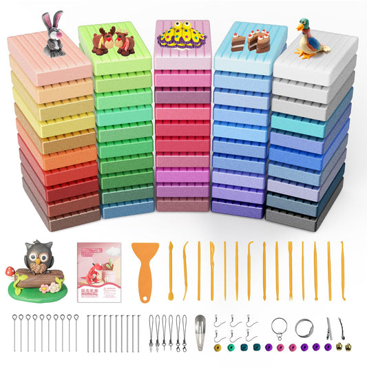 Polymer Clay Kits 50 Metallic and Glitter Colors, Modeling Clay Oven Bake Sculpting Clay, Kids Arts and Crafts Gifts.