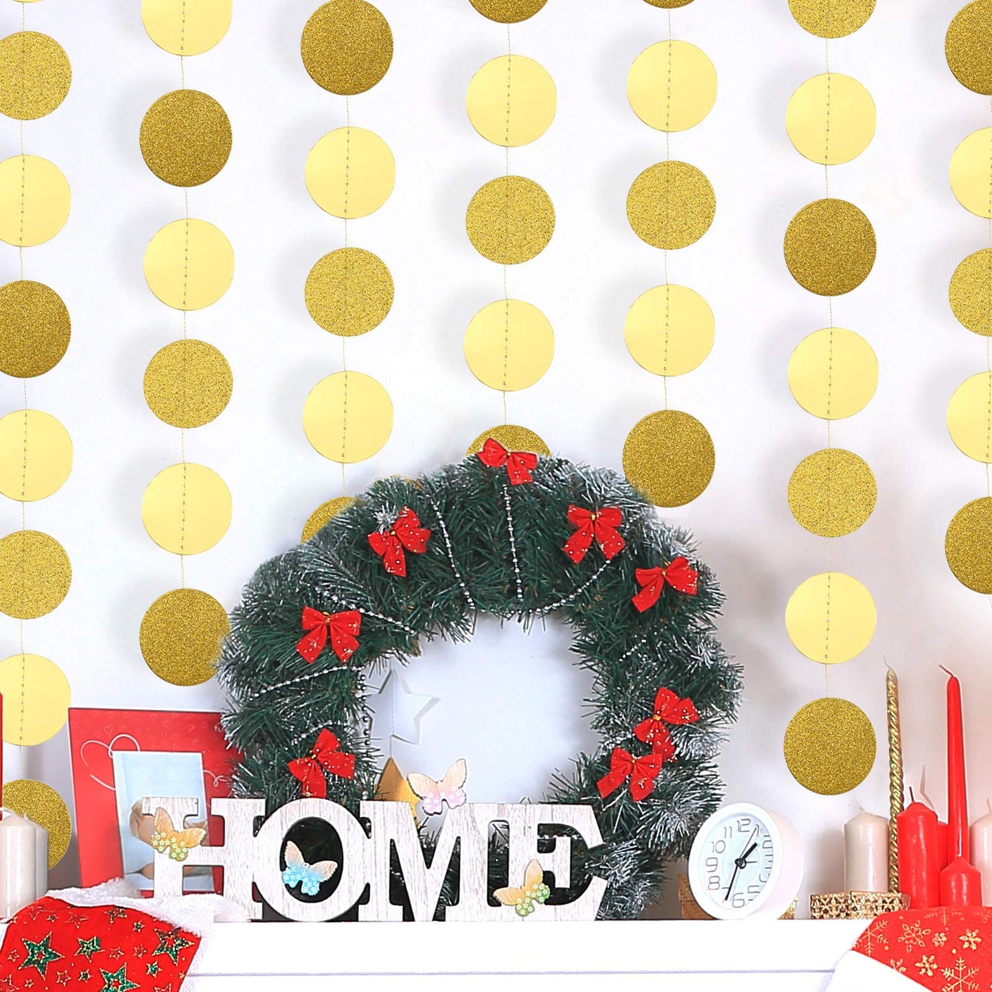 10 Pcs 131 ft Circle Dot Garlands Party Decorations Glitter Hanging Streamers Decor Banner Backdrop for Birthday Wedding Graduation Baby Shower Engagement Party(Gold)