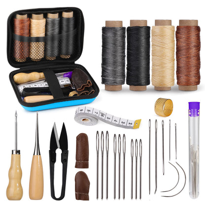 Leather Sewing Kit, Leather Stitching Kit with Sewing Awl, Needles, Waxed Thread, Upholstery Repair Kit, Heavy Duty Sewing Tools for Hand Stitching Car Seats, Sofa, Carpets, Shoes, DIY Craft