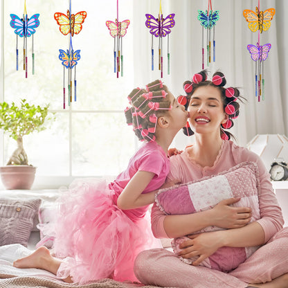 8 Pack 3D Butterfly Wind Chime Kit for Kids Make Your Own Butterfly Wind Chime Wooden Arts and Crafts for Kids DIY to Paint Butterfly Craft for Summer Spring Art Activity Birthday Party