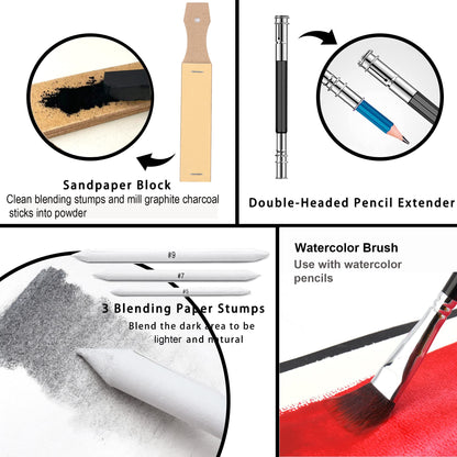 76pc Art Supply Set - Sketching & Drawing Kit with Tutorial Book, Sketchbook & Paper - Pencils, Pastels, Watercolors for Beginner Artists