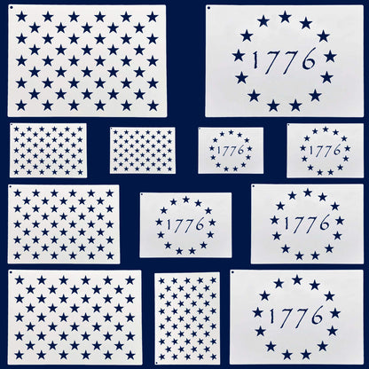 American Flag 50 Star Stencils and 13 Stars 1776 Templates, American Flag Templates, Ideal for Painting on Wood, Fabric, Paper, Walls [6 Sizes, 2 Styles]