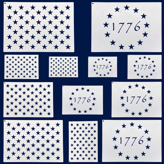 American Flag 50 Star Stencils and 13 Stars 1776 Templates, American Flag Templates, Ideal for Painting on Wood, Fabric, Paper, Walls [6 Sizes, 2 Styles]