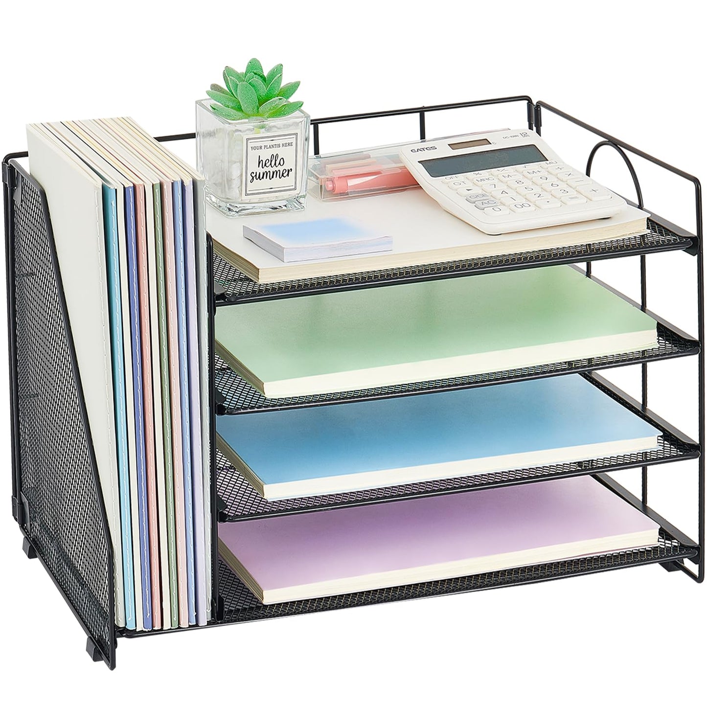 Desk Organizers and Accessories, 4 Tier Paper Letter Tray File Organizer, Desktop Organizer for Office Supplies, Black