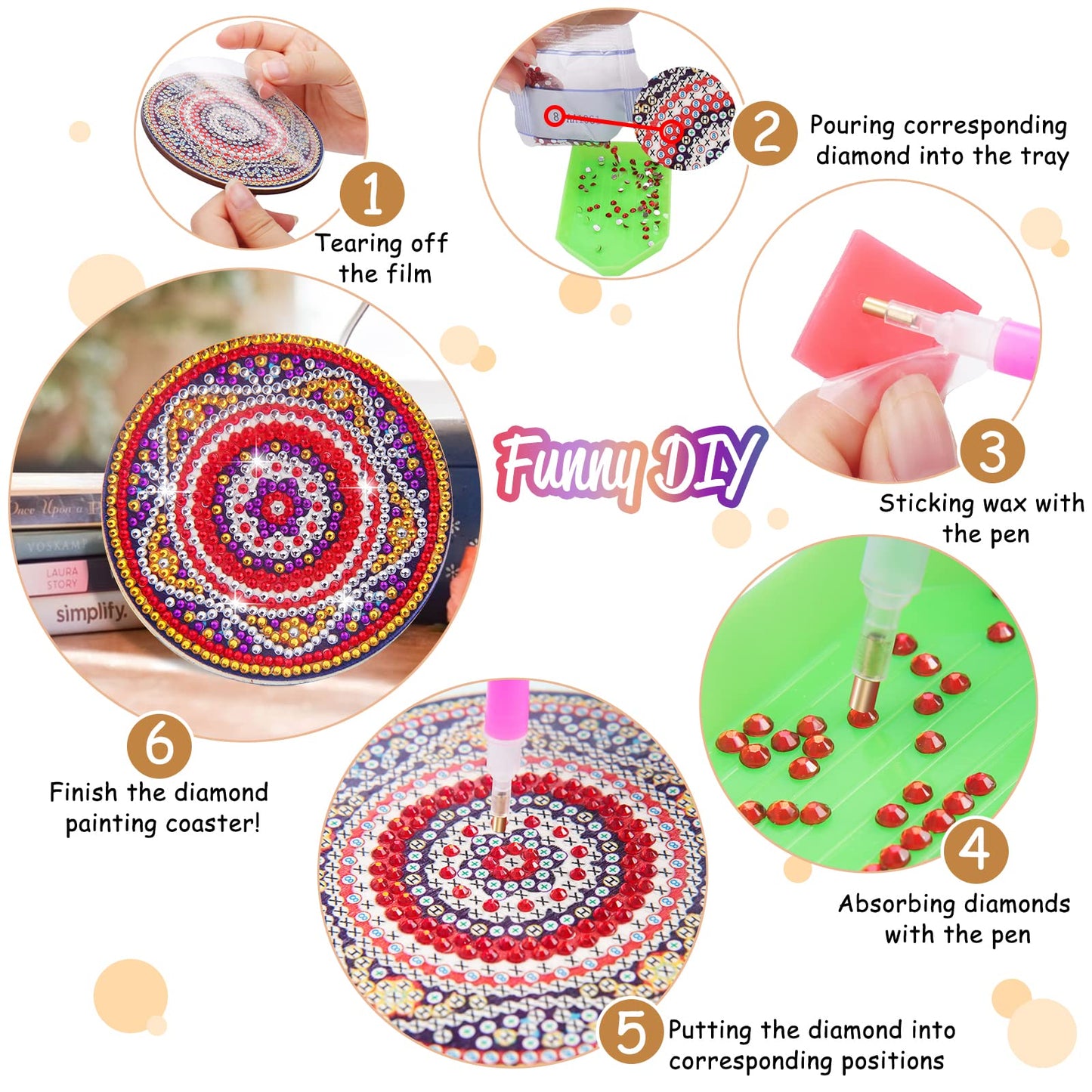 8 Pcs Coasters with Holder, Mandala DIY Diamond Art Crafts for Adults, Small Diamond Painting Kits Accessories