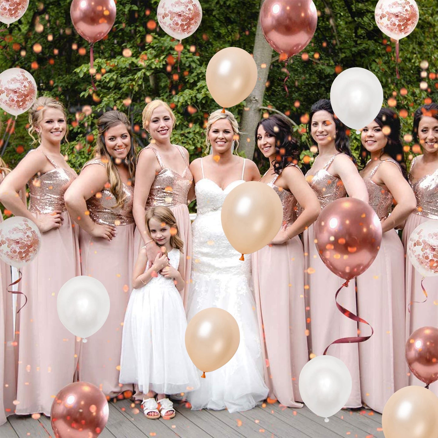 Rose Gold Balloons, 60PCS 12inch Rose Gold White Champagne Latex Balloon Confetti Balloons with Ribbon for Wedding, Baby Shower, Birthday, Engagement, Bridal Shower, Princess Party