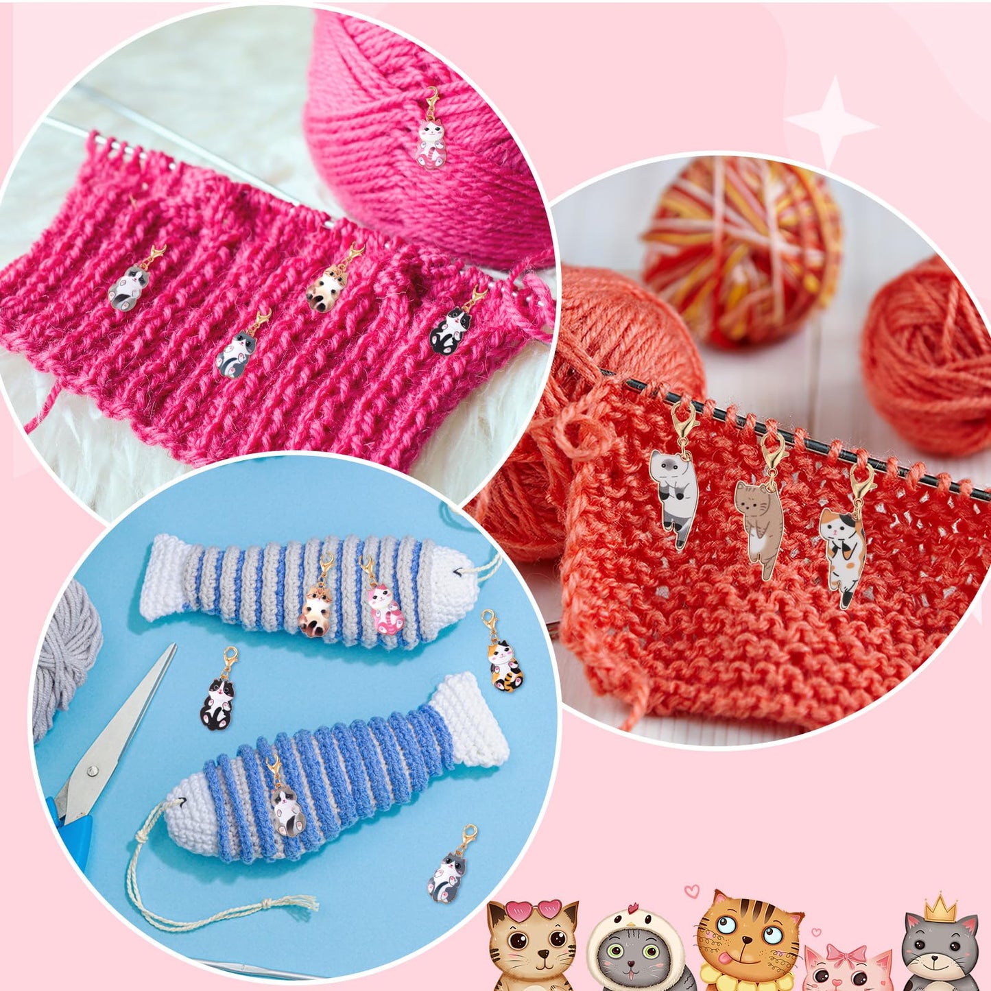 14 Pcs Cat Stitch Marker Lovely Keychain with Lobster Claw Clasp Animal Leverback Knitting Charm Large Crochet Locking Marker Alloy Weaving Sewing Accessories for Needlework Adult DIY Craft Handmade