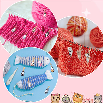 14 Pcs Cat Stitch Marker Lovely Keychain with Lobster Claw Clasp Animal Leverback Knitting Charm Large Crochet Locking Marker Alloy Weaving Sewing Accessories for Needlework Adult DIY Craft Handmade