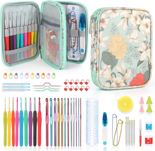Crochet Hooks Set with Crochet Case, 73 pcs Knitting Accessories Ergonomic Crochet Hook for Making Bag, Glovers, Sock, Colorful Soft Handle Knitting Needles Kits DIY Hand Tool