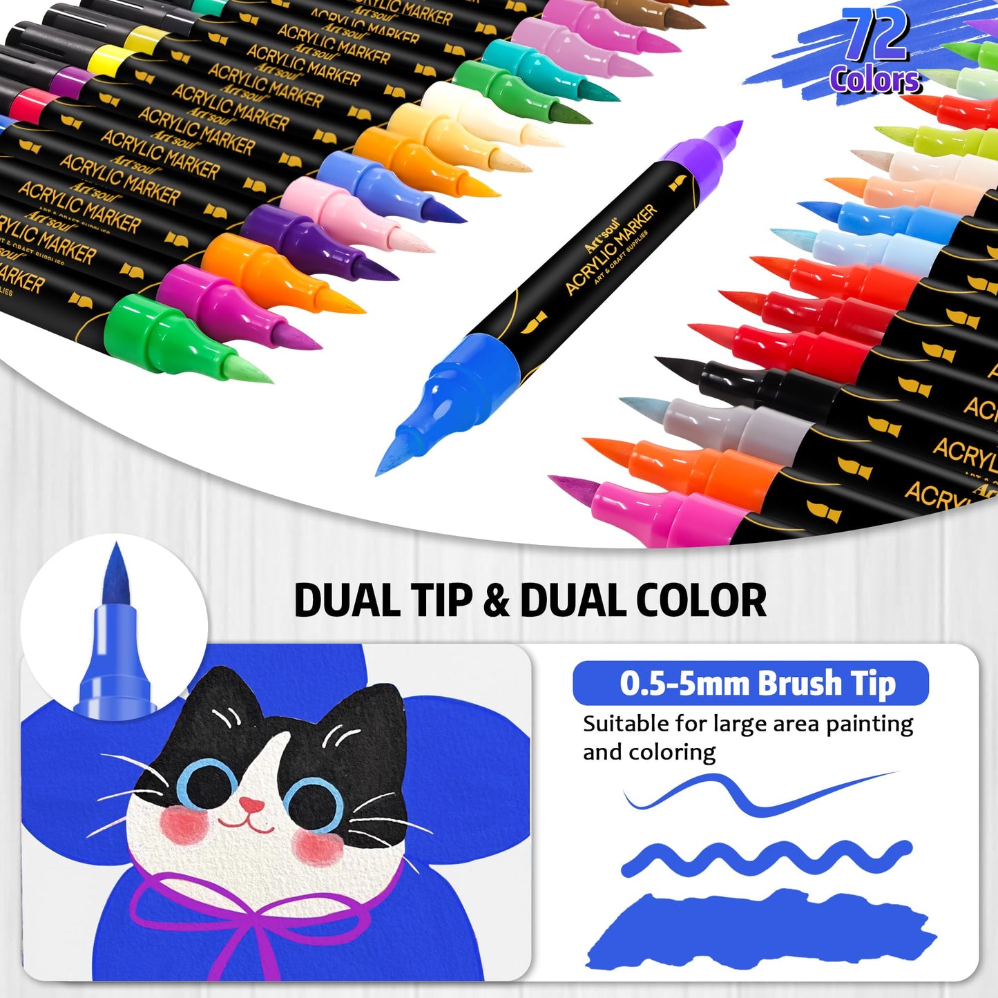 72 Colors Acrylic Paint Pens, 36 Pack Dual Tip Acrylic Paint Pens Markers for Rock Painting, Wood, Stone, Canvas, Ceramic, Glass Surfaces, DIY Crafting & Art Supplies