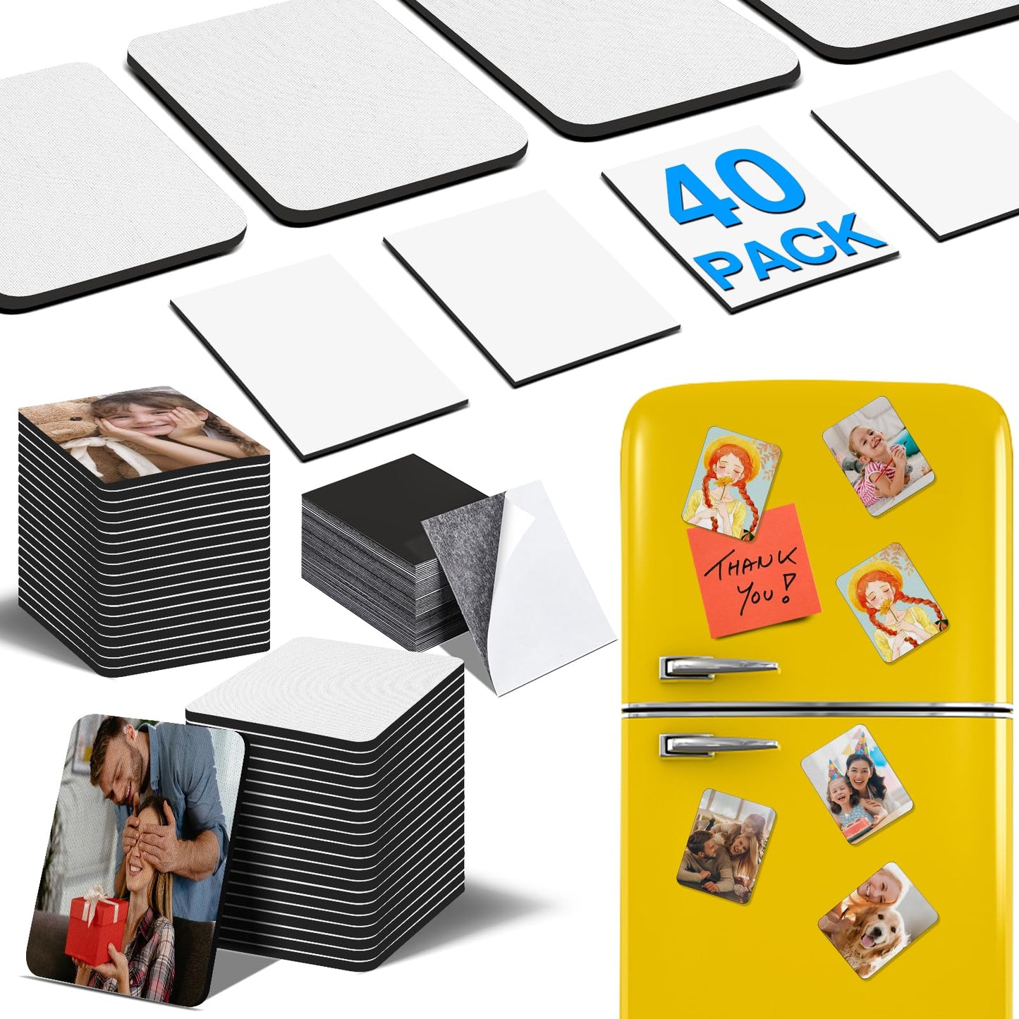 40 Pack Sublimation Magnet Blanks Set,Personalized Sublimation Refrigerator Magnet for Home Kitchen Microwave Oven Decor or Office Calendar with 40PCS Blank Rubber Pad(6x8cm),40PCS DIY Soft Magnetic