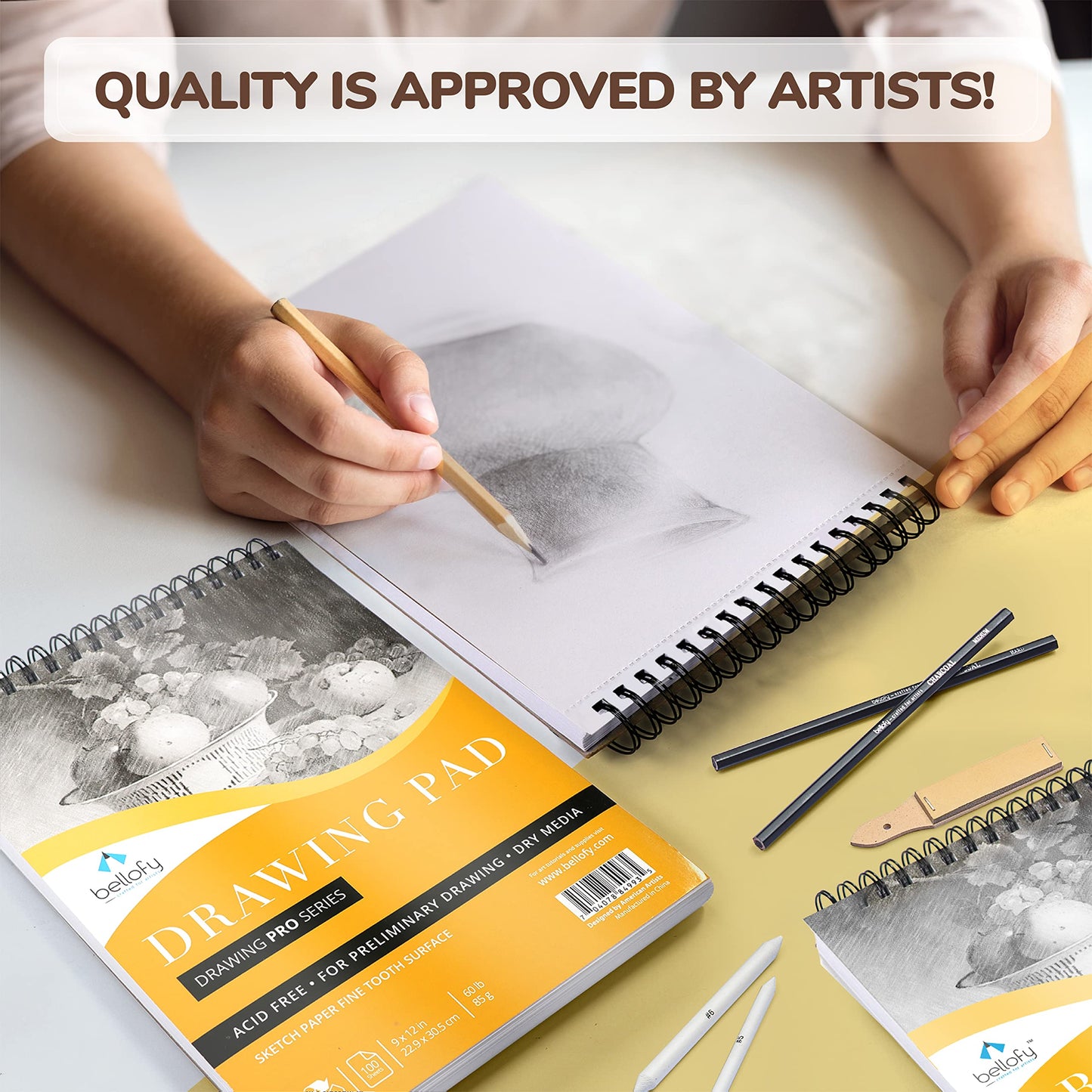 3 x Drawing Paper Pads 9” x 12” | 300 Sheets | 60lbs 85g | Acid Free Sketchbook Paper for Dry Media | Top Spiral Bound Sketchpad for Kids, Beginners, Artists & Professionals