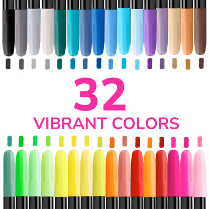 32 Fabric Markers Pens - Non Toxic, Indelible and Permanent Fabric Paint Pens - Fine Point Tip Textile Marker Pen