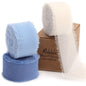 Blue Ribbon 1 Inch x 3 Rolls Total 24 Yards Cream/Blue/Dusty Blue Handmade Fringe Chiffon Silk Ribbon for Wrapping Wedding Invitations Bridal Bouquets DIY Crafts Home Decor