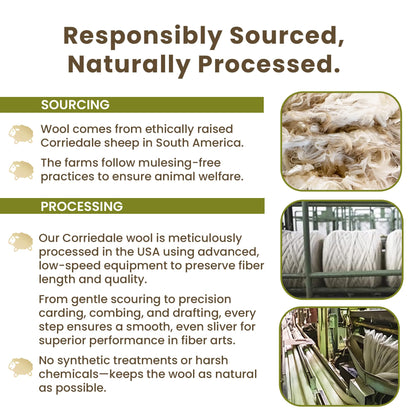 Wool Roving Top – 8 OZ Natural Corriedale, Bulk Pack, Best Core Wool for Needle Felting Wool, Wool Felting, Dryer Balls, Yarn Roving - Ethically Sourced, Processed in USA - White Ecru, 29.5 Micron