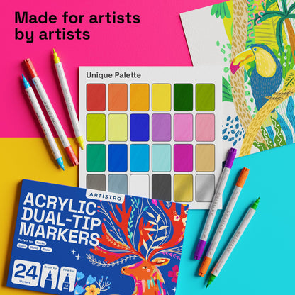 Dual Tip Acrylic Paint Markers - Easy for All Ages & Levels Acrylic Paint Pens for Fabric, Rocks, Paper, Wood, Canvas, Glass, DIY (Dual Tip Brush + Fine, 36)