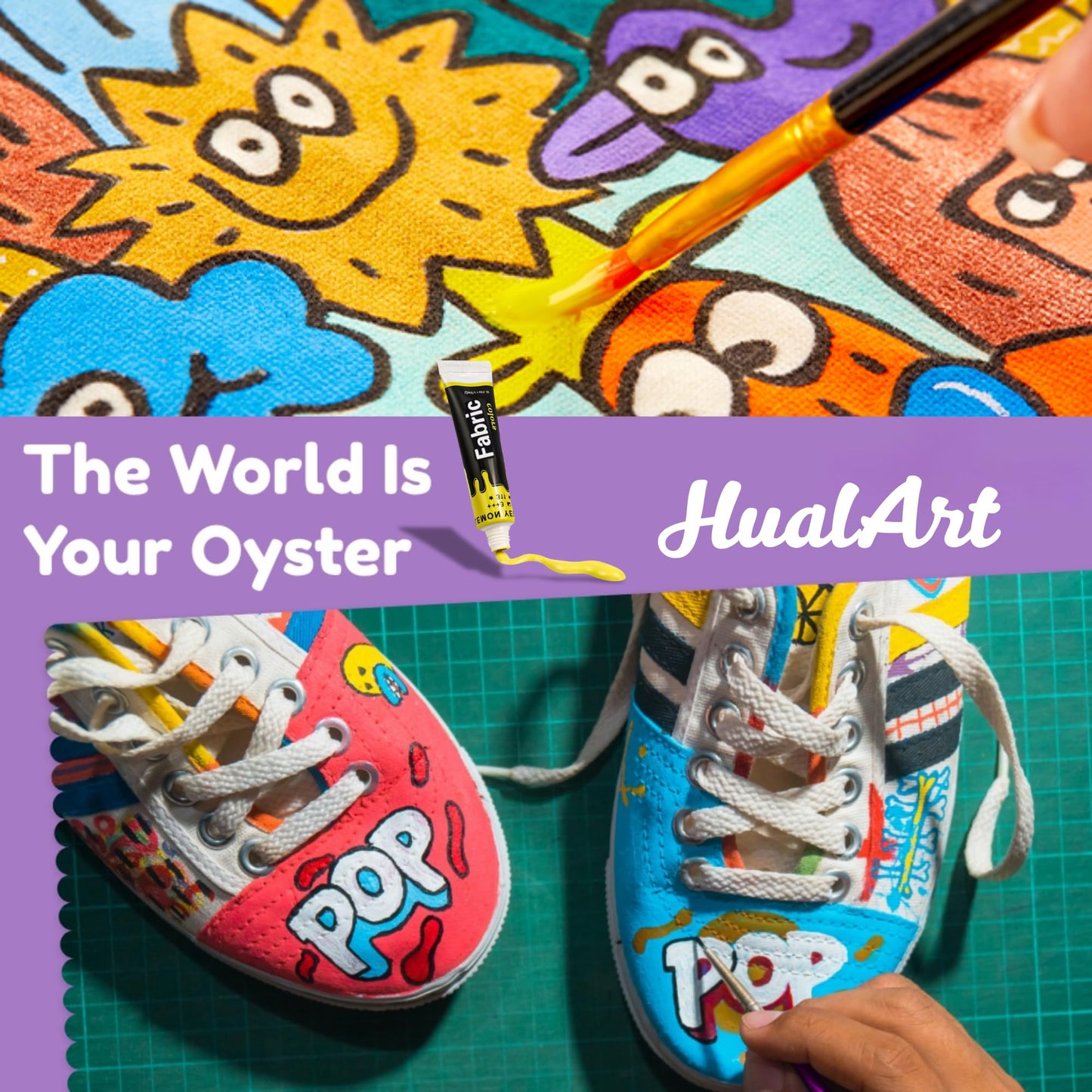 Fabric Paint Set for Clothes with 6 Brushes, 1 Palette, 12 Colors (12ml, 0.4oz) - Permanent Textile Paint Puffy Paint Kit for Shoes, Canvas - Non-Toxic Slick Painting Set for Adults, Beginner & Artists